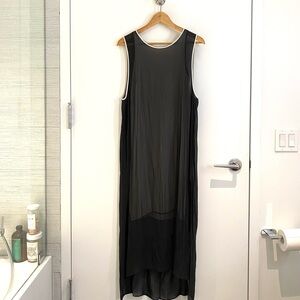 Helmut Lang Scoop Neck Long Dress Cream/White Silk Lining Black Poly Shell Sz S